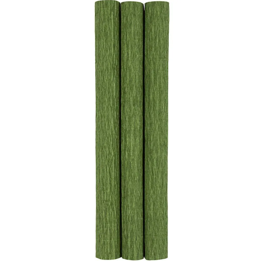 Crepe papir, 3 ark, mørkegrøn