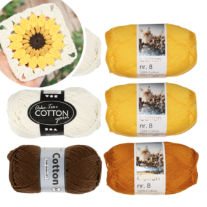 Solsikke oldemorfirkant, hæklekit til ca. 40 firkanter