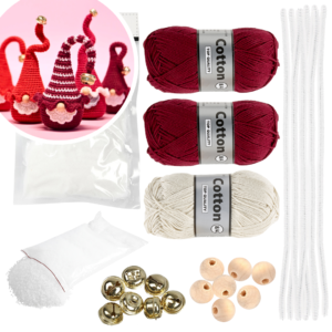 Niahs Næse-Nisser, vinrød og creme, hæklekit til 7 nisser