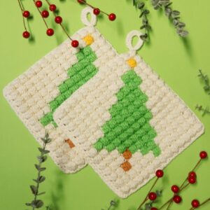 Garn til Boblegrydelapper med Juletræer (GRATIS hækleopskrift)