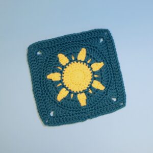 Oldemorfirkant med sol, gratis hækleopskrift