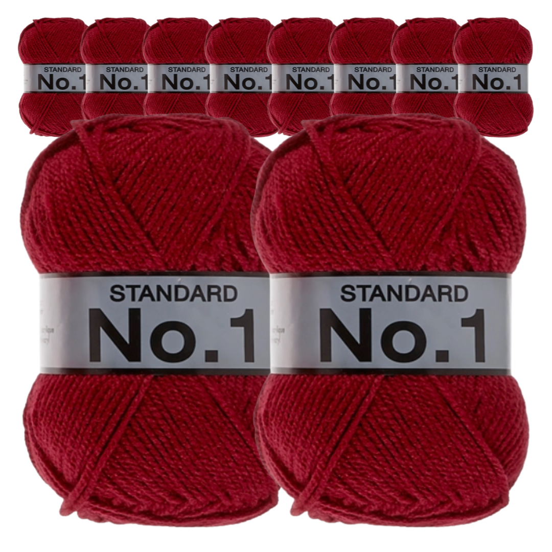 No. 1 akrylgarn, 10 ngl á 50 g, vinrød, nr. 738