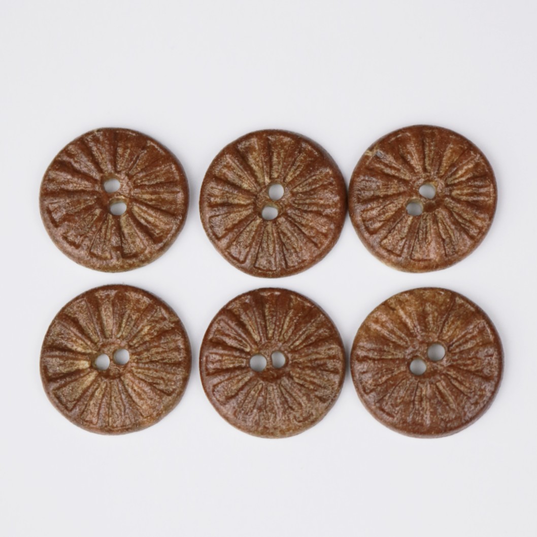 Håndlavede knapper, 6 stk, mørk brun, 'Efterårssol', nr. 14