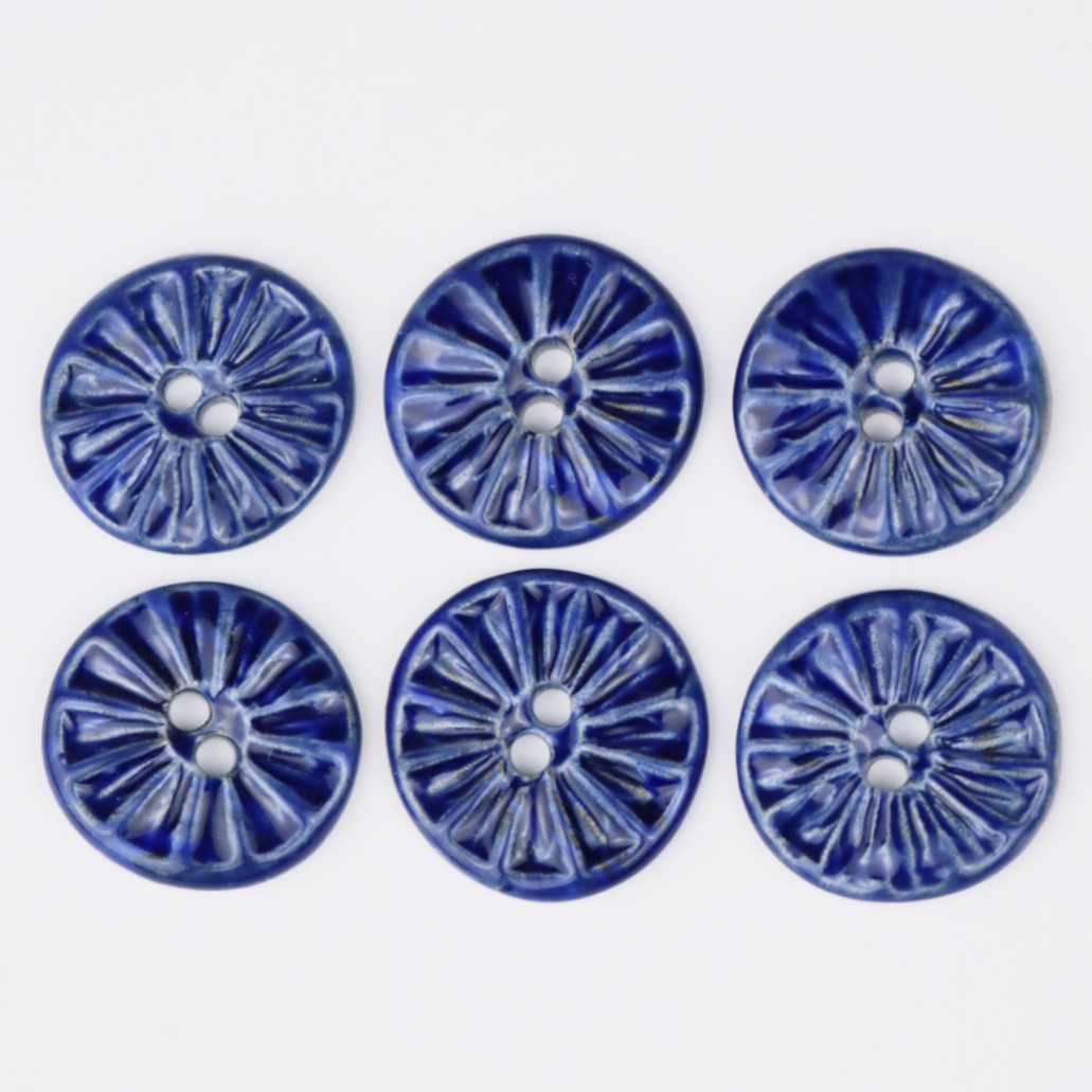 Håndlavede knapper, 6 stk, mørkeblå, 'Marine sol', nr. 15