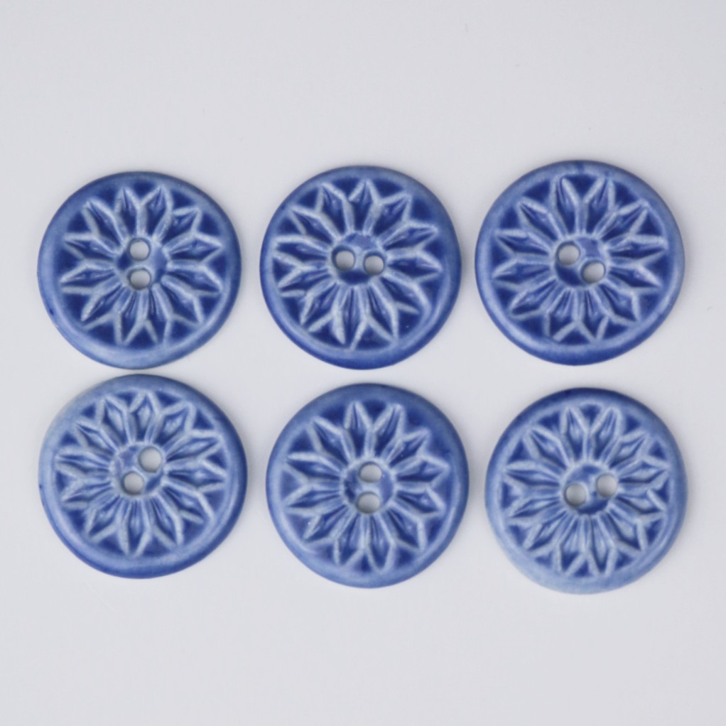 Håndlavede knapper, 6 stk, blå, 'Royal stjerne', nr. 20