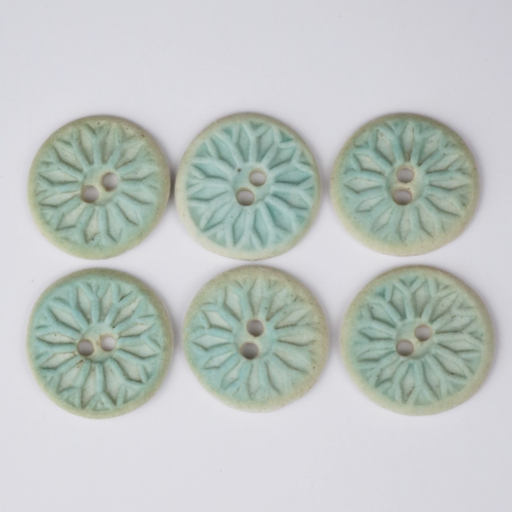 Håndlavede knapper, 6 stk, blå mint, 'Strand stjerne', nr. 25