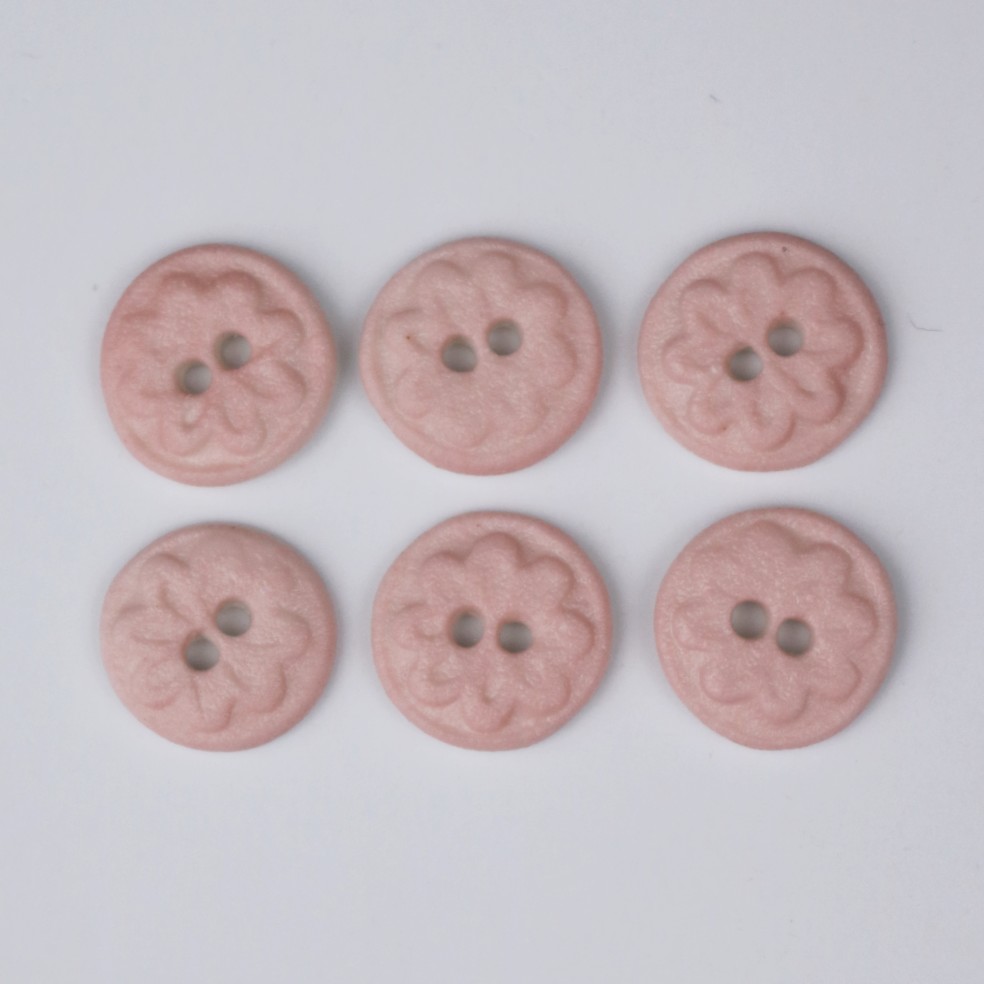 Håndlavede knapper, 6 stk, lyserød, 'Rosa mini flora', nr. 28