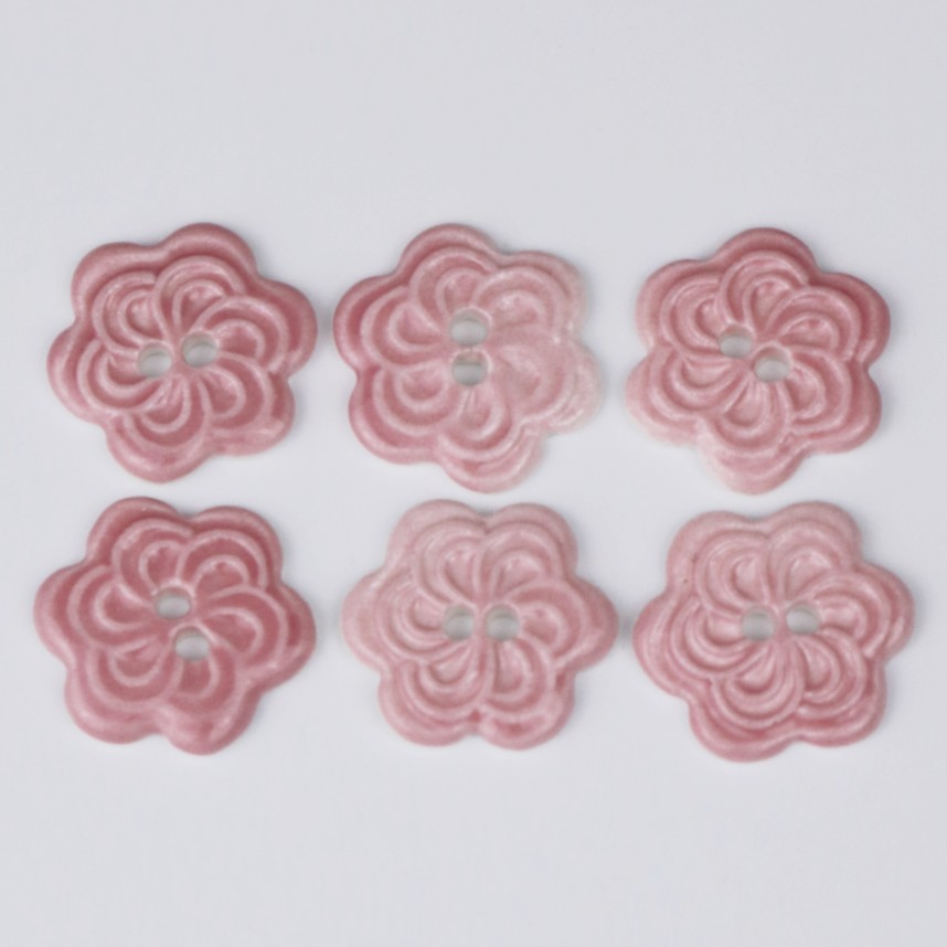 Håndlavede knapper, 6 stk, lyserød, 'Sommer rosa', nr. 4