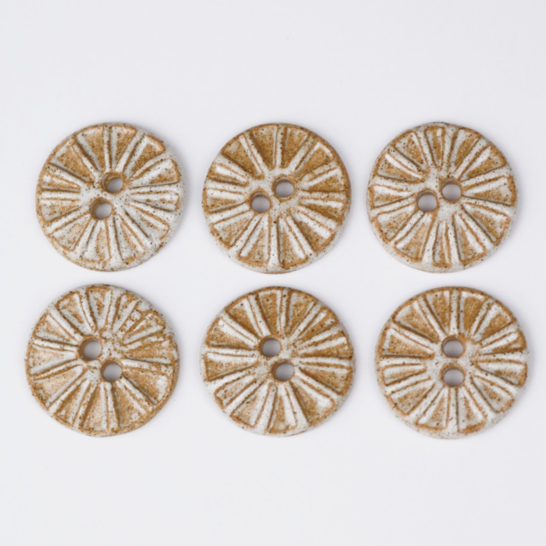 Håndlavede knapper, 6 stk, brun, 'Rustik sol', nr. 5