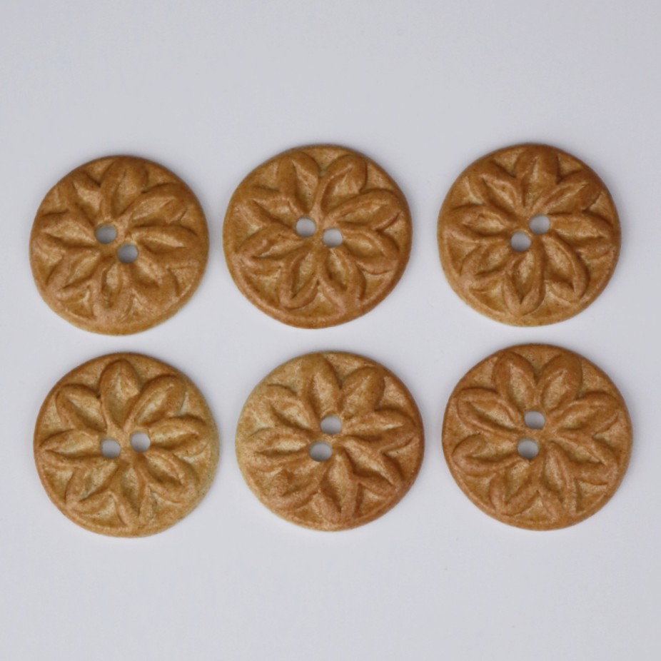 Håndlavede knapper, 6 stk, brun, 'Rustblomst', nr. 9