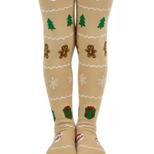 Julestrømpebukser til børn, beige med julemotiver, str. 2-4 år