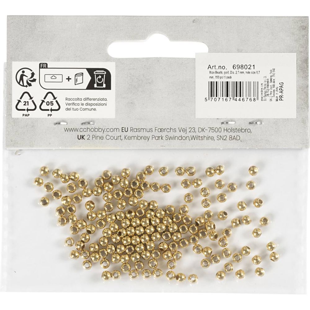 Voksperler, 2,7 mm, guld, 150 stk. - Billede 3