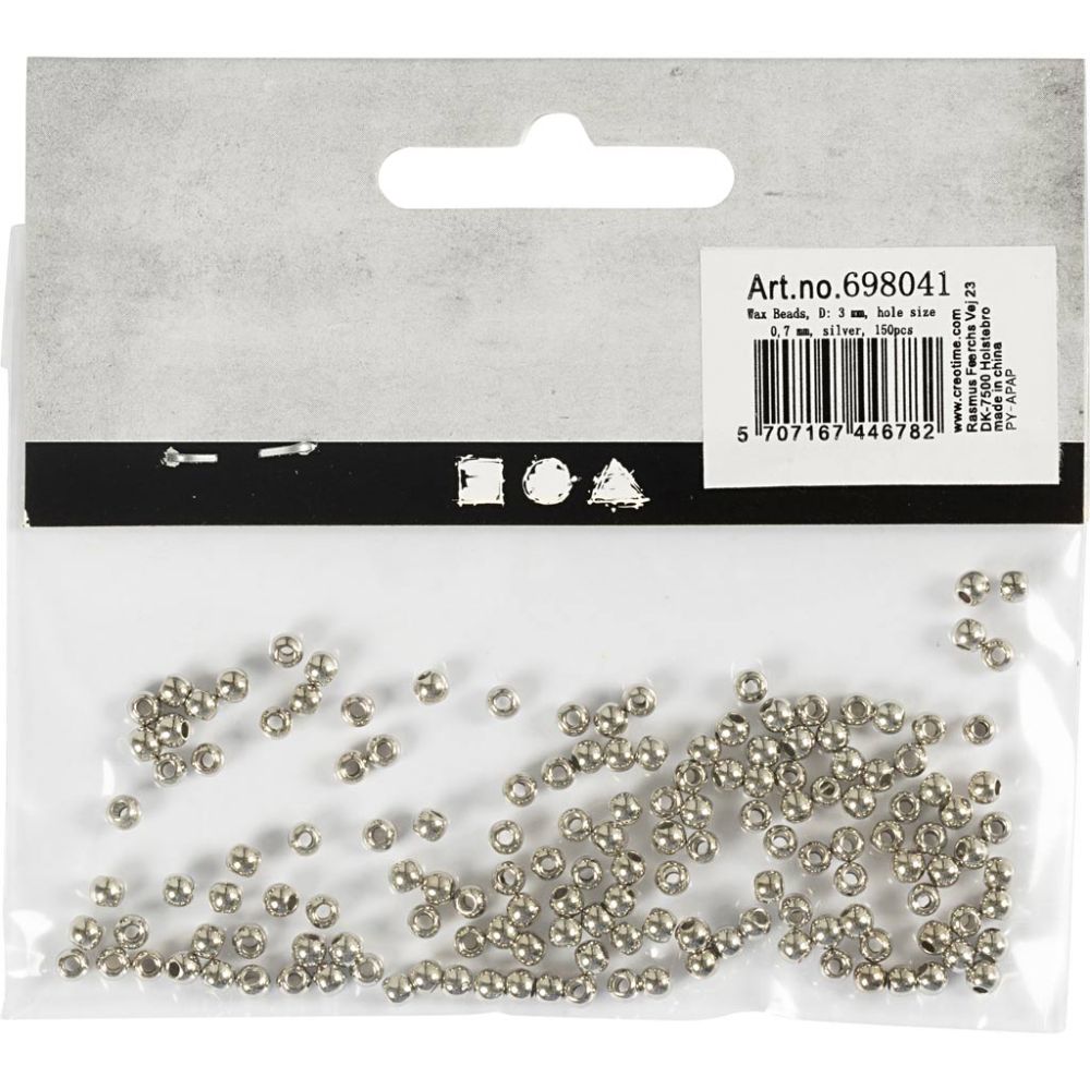 Voksperler, 3 mm, sølv, 150 stk. - Billede 3