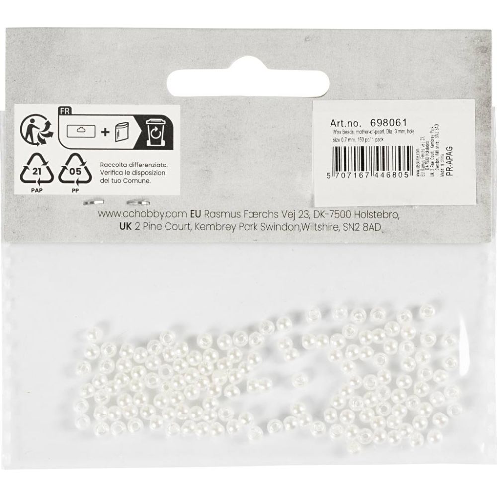 Voksperler, 3 mm, perlemor, 150 stk. - Billede 3
