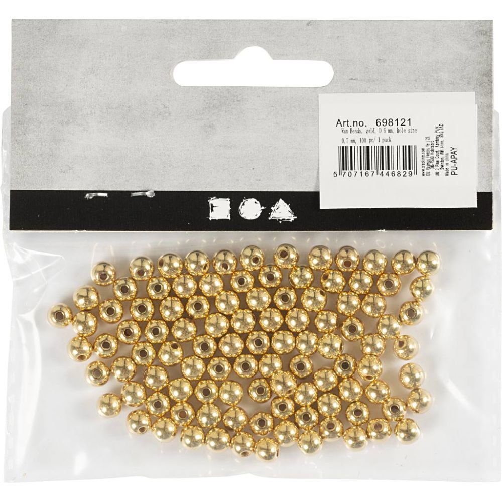 Voksperler, 5 mm, guld, 100 stk. - Billede 3