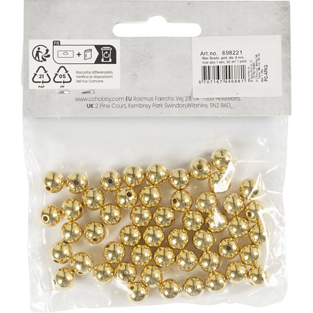 Voksperler, 8 mm, guld, 50 stk. - Billede 3