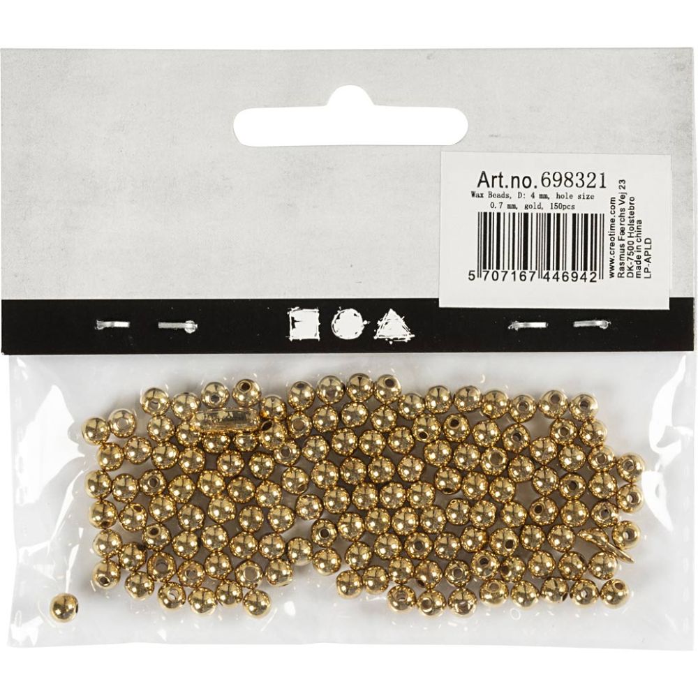 Voksperler, 4 mm, guld, 150 stk. - Billede 3