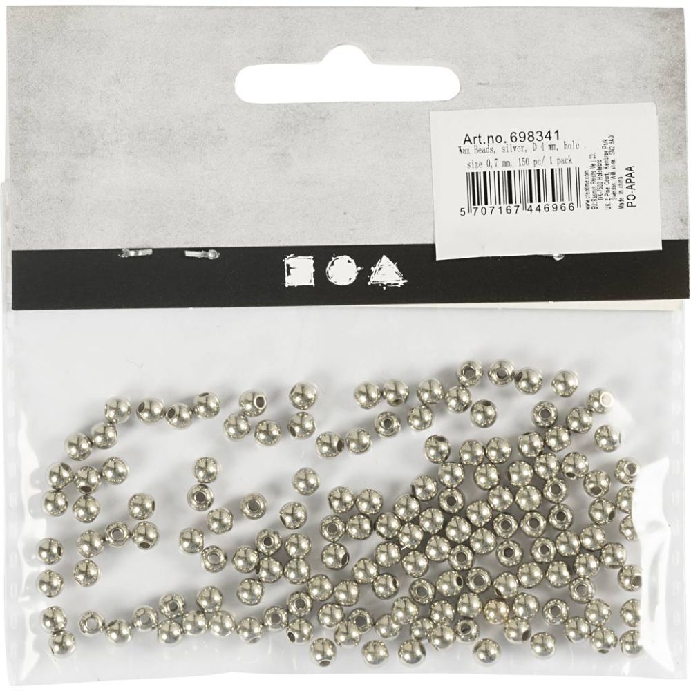 Voksperler, 4 mm, sølv, 150 stk. - Billede 3