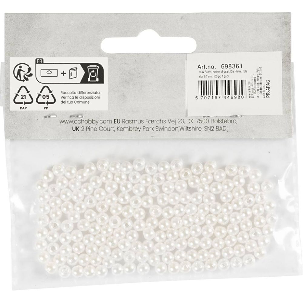 Voksperler, 4 mm, perlemor, 150 stk. - Billede 3